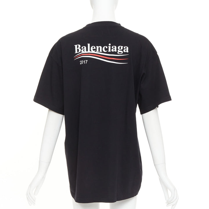 BALENCIAGA Demna 2017 black Polical Campaign logo crew neck oversized tshirt S