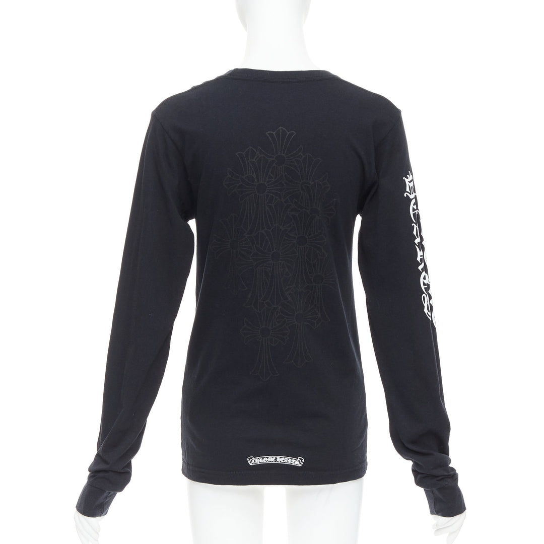 CHROME HEARTS black cotton white crosses logo long sleeve tshirt S