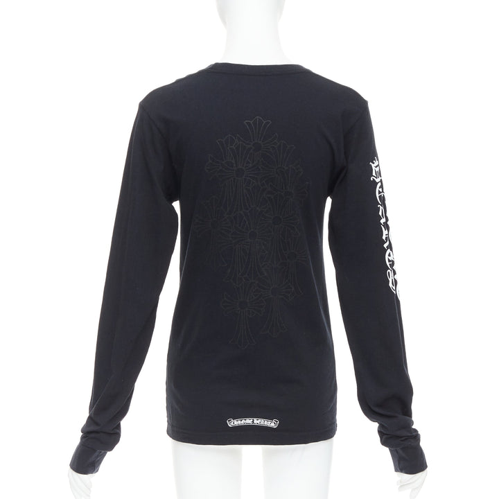 CHROME HEARTS black cotton white crosses logo long sleeve tshirt S