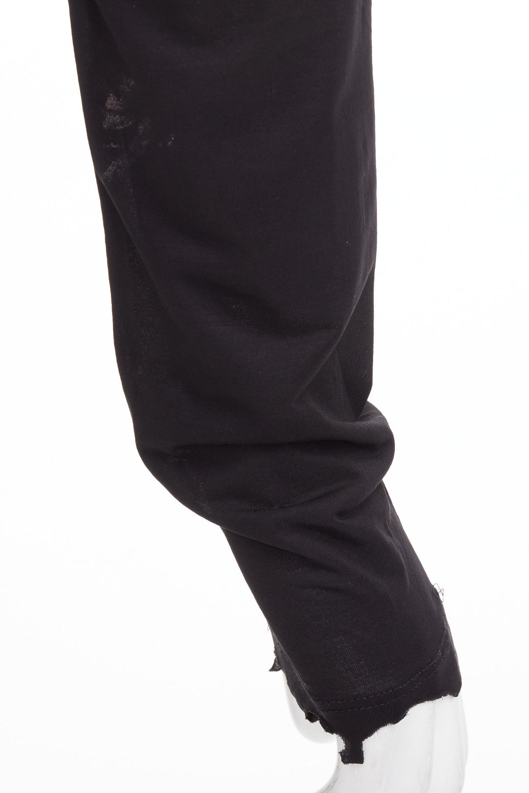 DONNA KARAN black jersey sheer mesh raglan drape plunge high low dress L