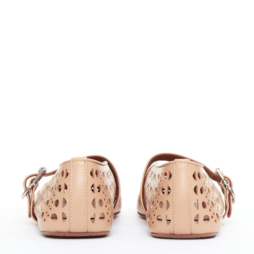 ALAIA Vienne tan leather cut out buckle maryjane ballerina flats EU37