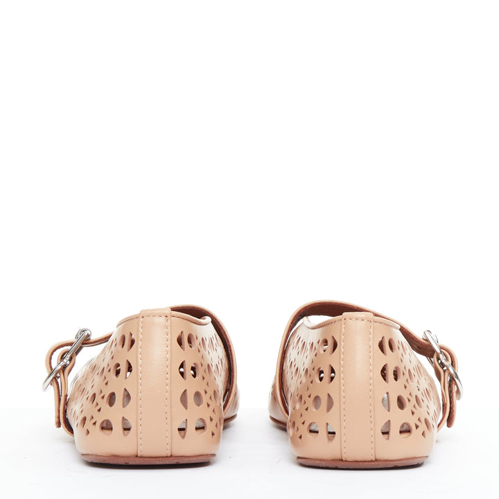 ALAIA Vienne tan leather cut out buckle maryjane ballerina flats EU37