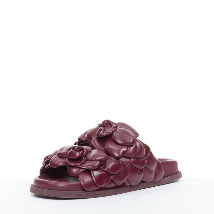 VALENTINO Atelier 03 Rose Edition burgundy 3D leather flower sandals EU37.5