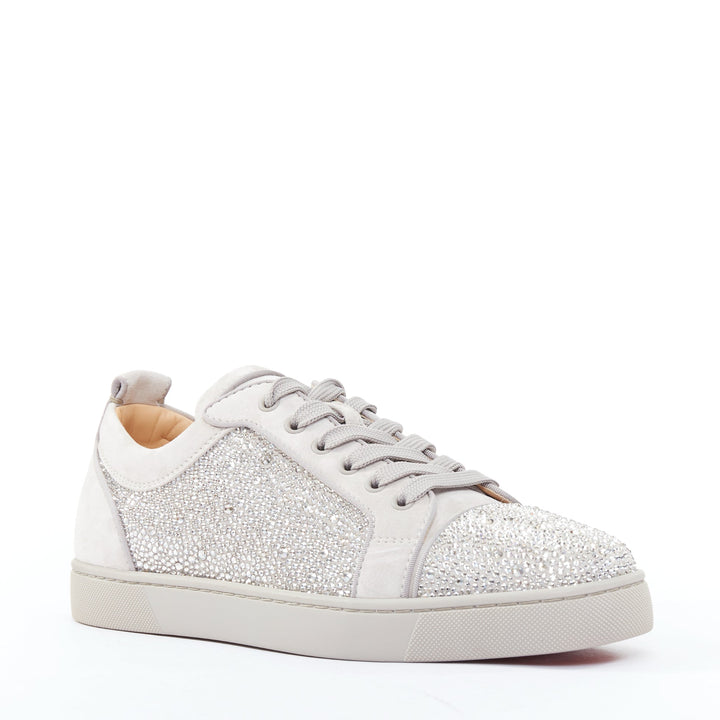 CHRISTIAN LOUBOUTIN Louis Junior Strass Flat silver crystal grey sneaker EU44