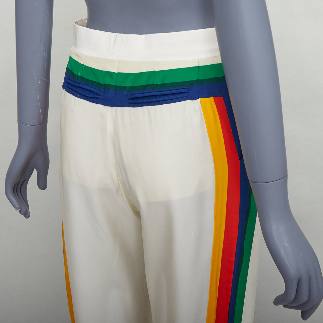 OLD CELINE Phoebe rainbow side trim silk high waist wide leg pants FR34 XS