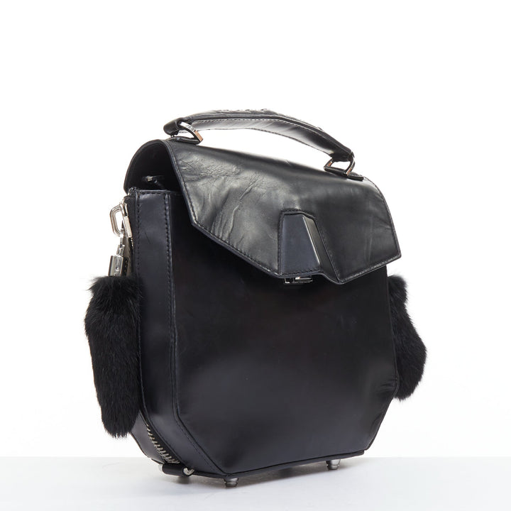 ALEXANDER WANG Devere black rabbit fur trim geometric structural bag