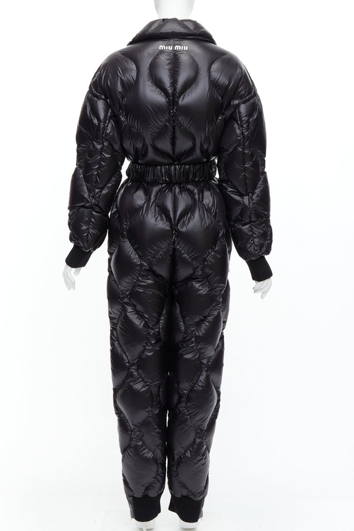 MIU MIU 2021 Runway black quilted goose down puffer belted jumpsuit IT38 XS