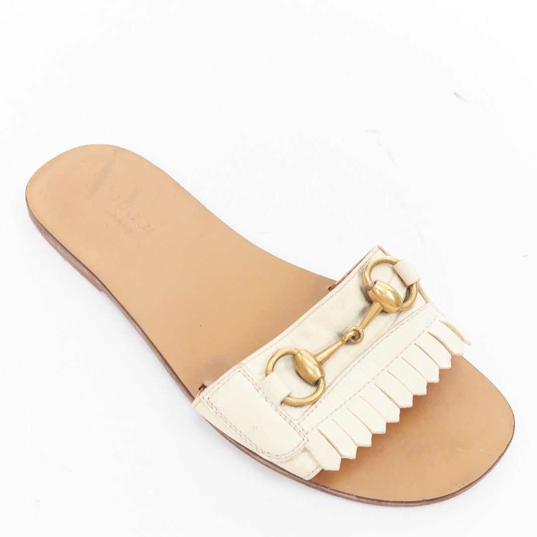 GUCCI Varadero cream gold horsebit fringe flat slipper shoes EU36.5