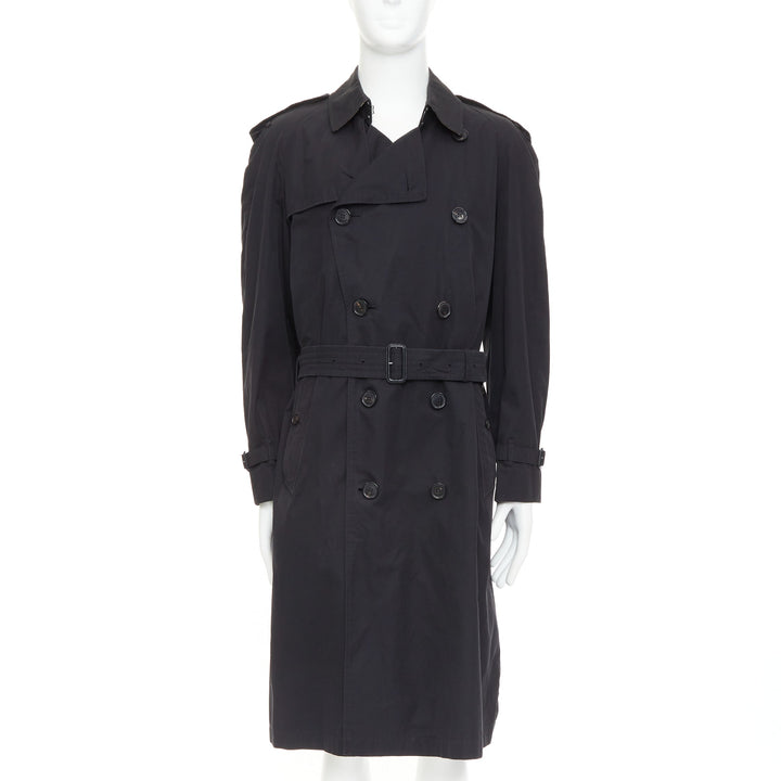 BURBERRY Westminster Heritage black Gabardine House Check  trench coat IT48 M