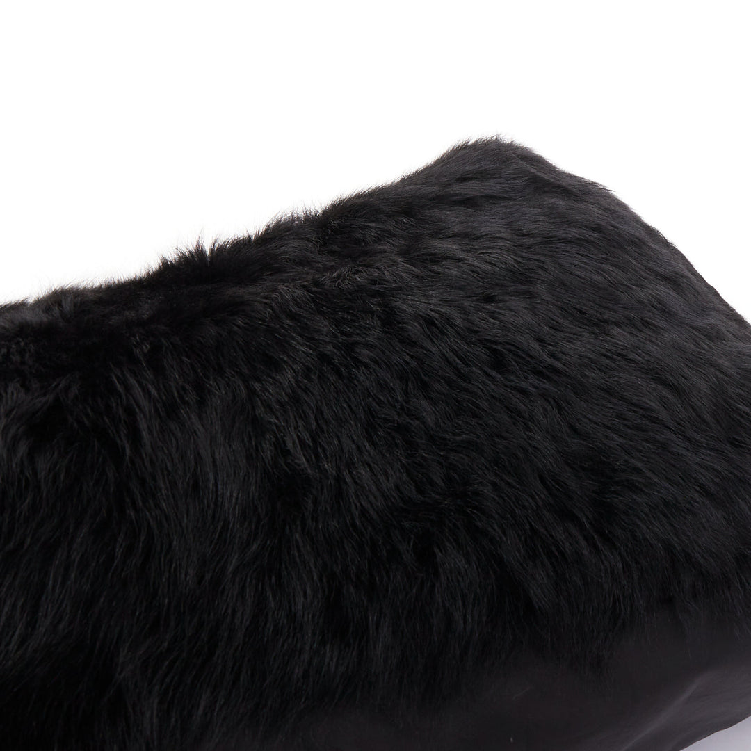 PETER DO black shearling fur supple soft leather white logo shoulder tote bag