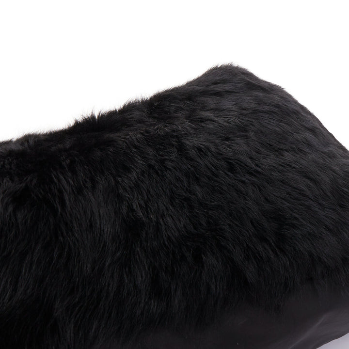 PETER DO black shearling fur supple soft leather white logo shoulder tote bag