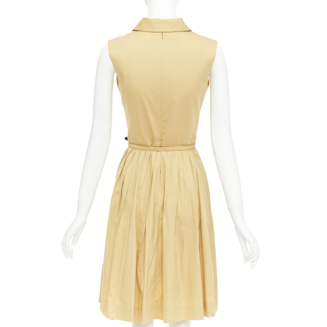 OSCAR DE LA RENTA S14 tan cotton blend sleeveless pleated shirt dress US2 S