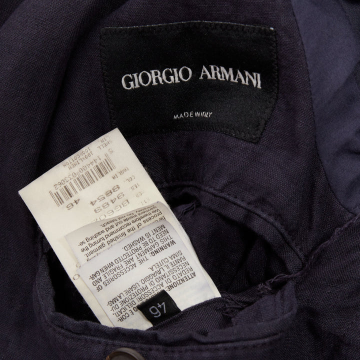 GIORGIO ARMANI navy washed linen cotton  unstructured casual blazer IT46 S