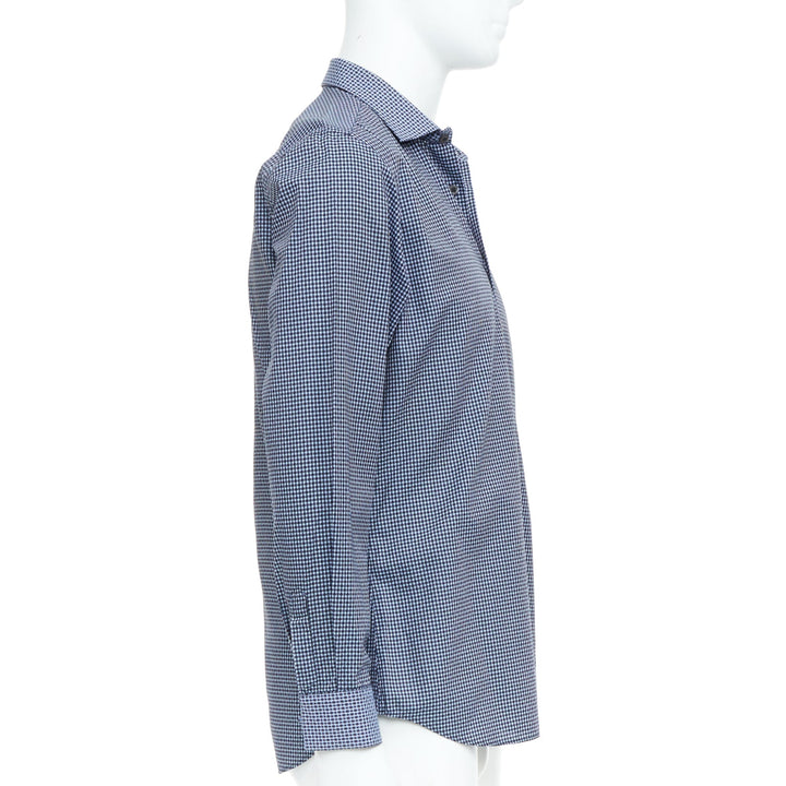 PRADA navy checked cotton long sleeve button down top shirt EU39 M