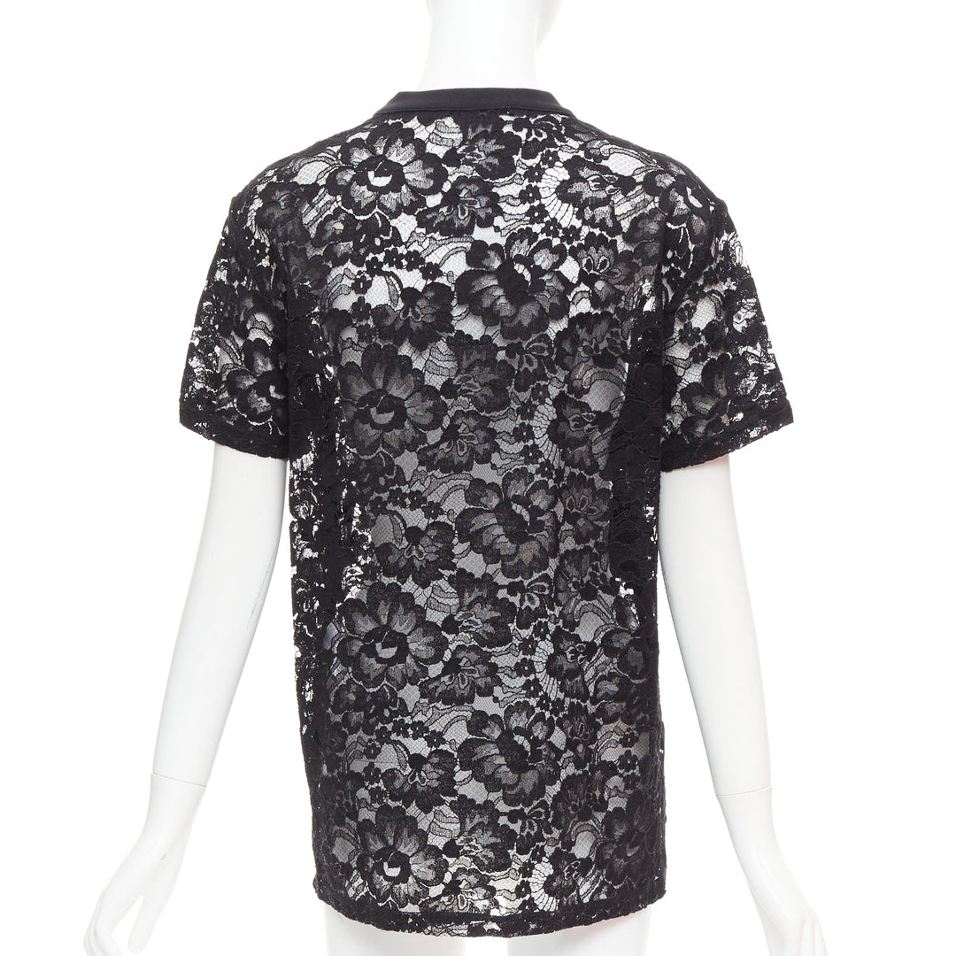GIVENCHY 2013 Runway Tisci black Pervert 17 sheer lace jersey tshirt FR38 M