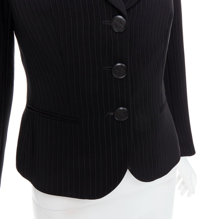 GIORGIO ARMANI black pinstripe velvet trim cropped tuxedo blazer IT40 S