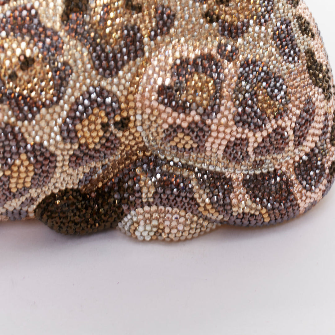 JUDITH LEIBER Limited Wildcat Chiquita brown gold jaguar crystal clutch bag