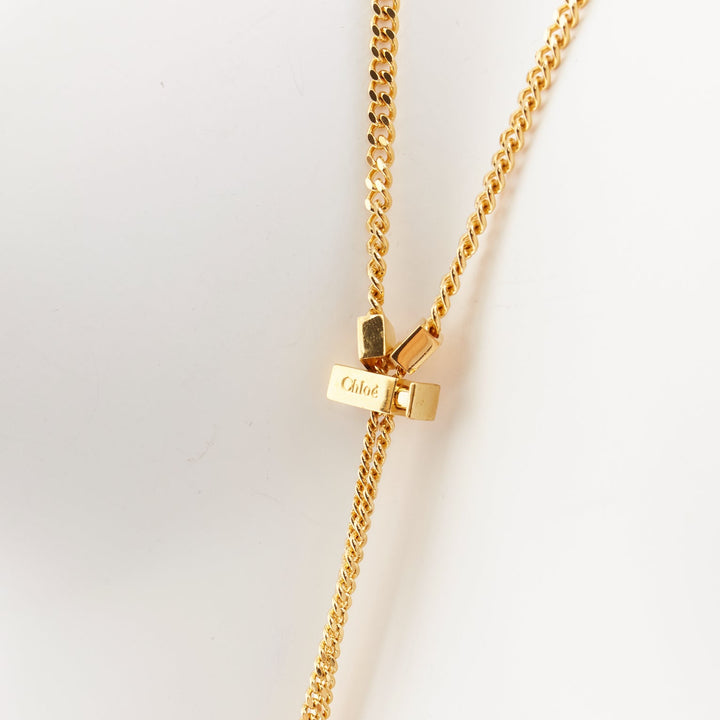CHLOE Nicole brown leather gold Happy key chain bag charm long necklace