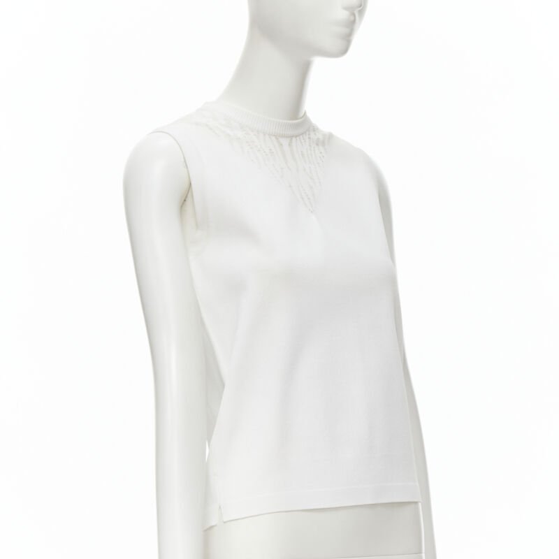 LOUIS VUITTON white viscose polyester lace knit collar sleeveless vest S