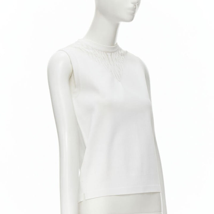LOUIS VUITTON white viscose polyester lace knit collar sleeveless vest S