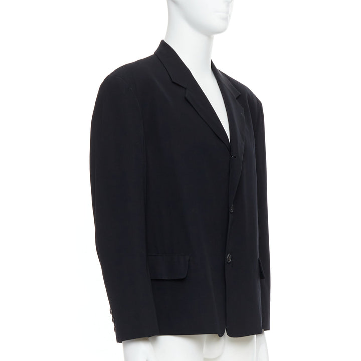 Male mannequin wearing Yohji Yamamoto Black Wool Men Blazers in Size  M | Available at JHROP