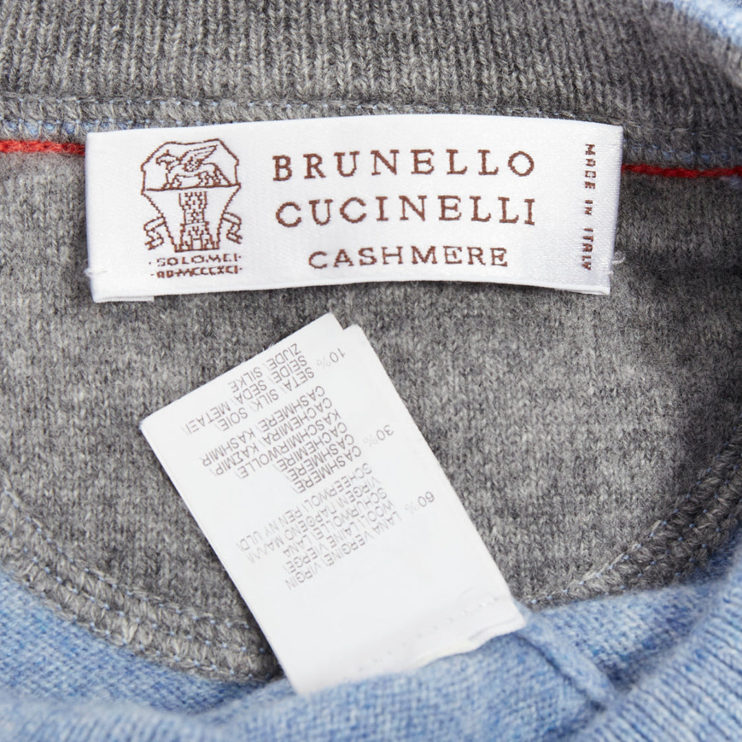 BRUNELLO CUCINELLI light blue virgin wool cashmere silk crew sweater IT50 L