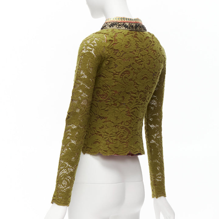 VOYAGE INVEST IN THE ORIGINAL LONDON gold beaded moss green lace wool jacket M