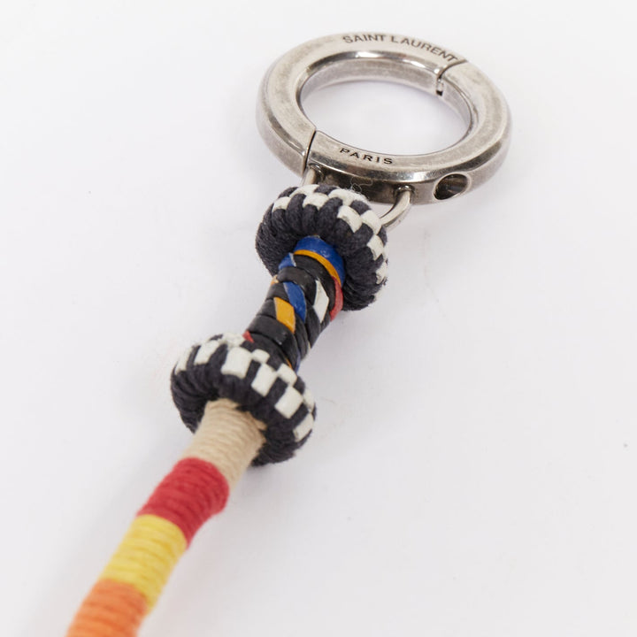 SAINT LAURENT braided YSL logo monogram aged silver multicolor ethnic bag charm