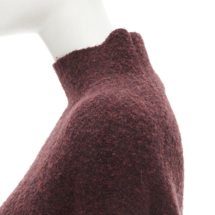 THEORY dark red wool blend fuzzy stand collar step hem sweater XS