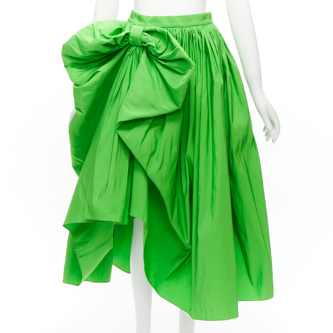 ALEXANDER MCQUEEN 2022 green taffeta bow detail high low cocktail skirt IT38 XS