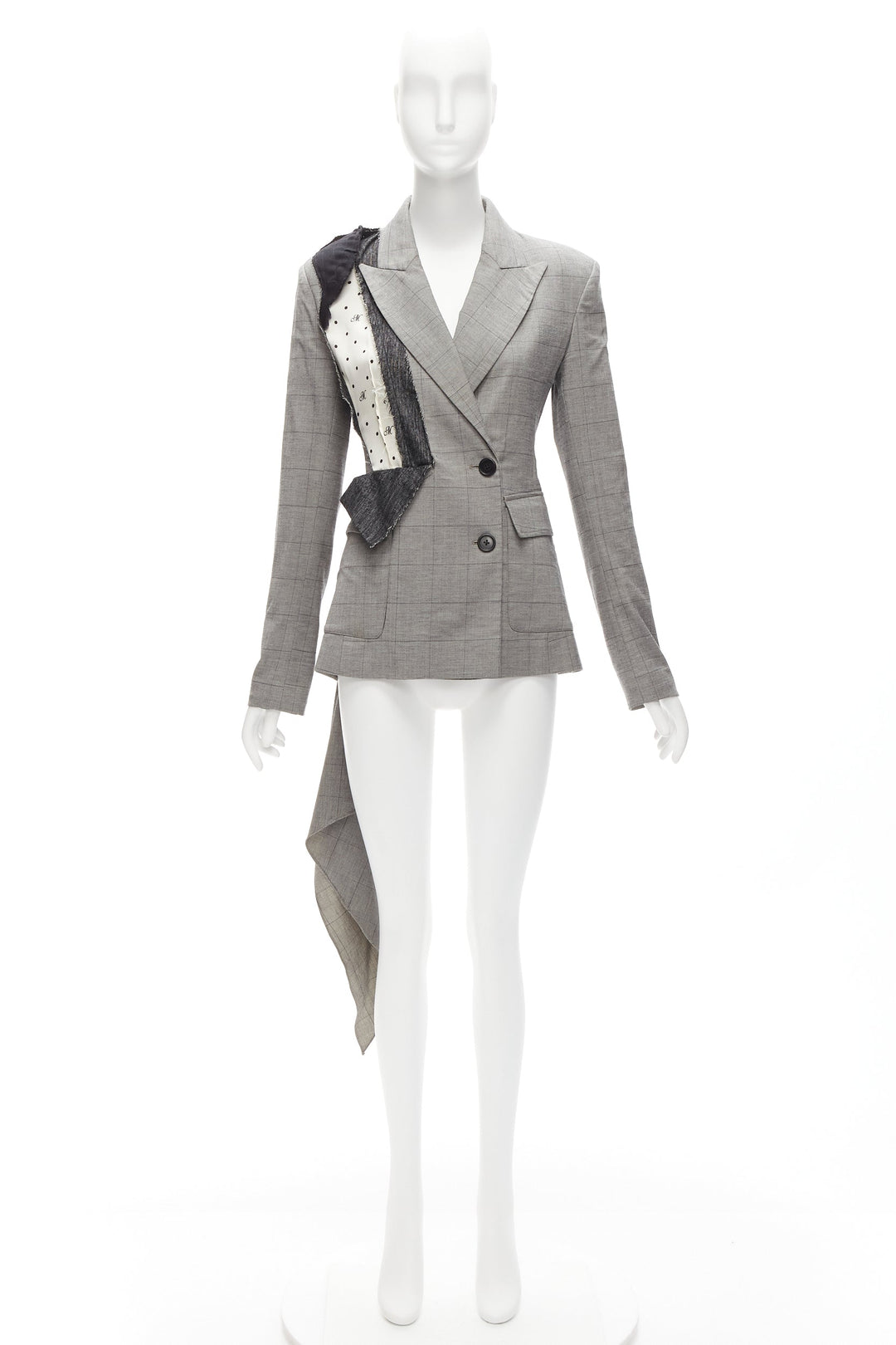 MONSE grey wool cotton deconstructed draped asymmetric blazer jacket US0 XS