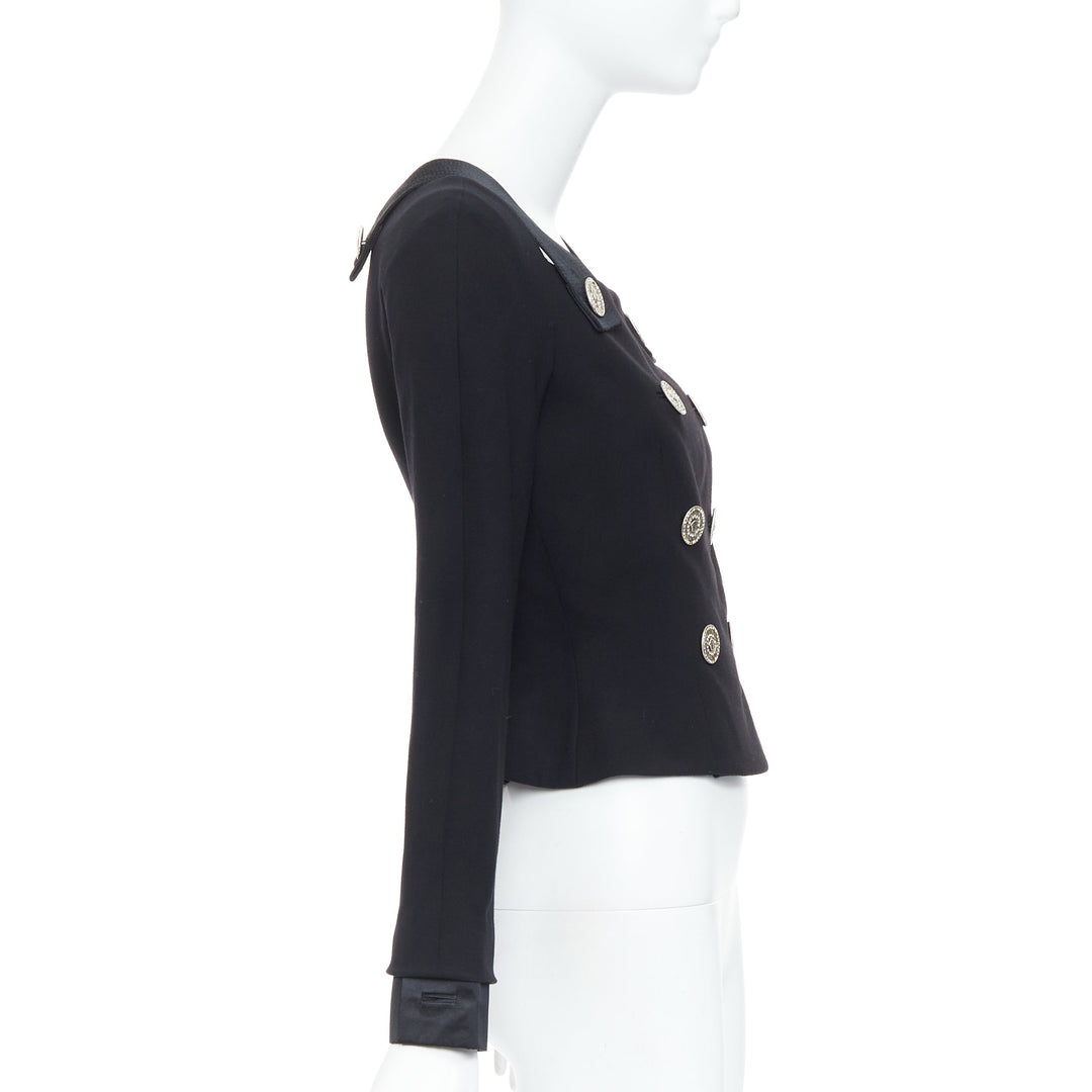 GIANNI VERSACE 1994 Vintage black crystal Medusa double breasted bondage top