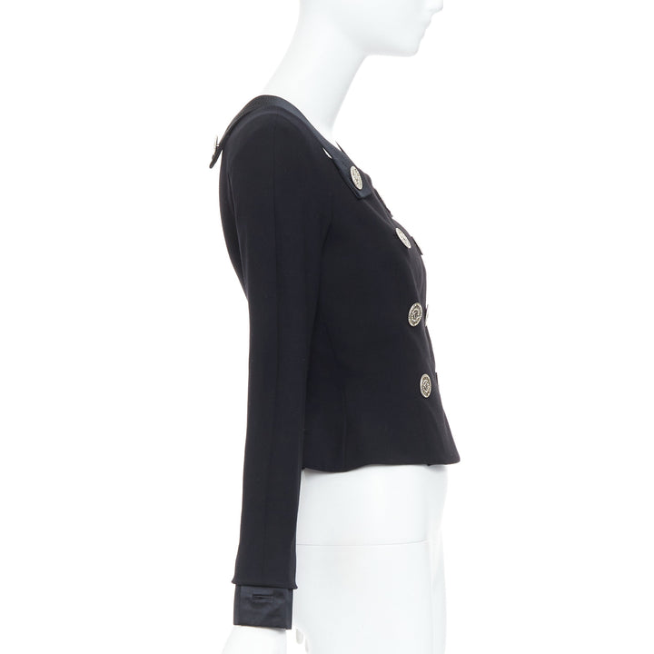 GIANNI VERSACE 1994 Vintage black crystal Medusa double breasted bondage top