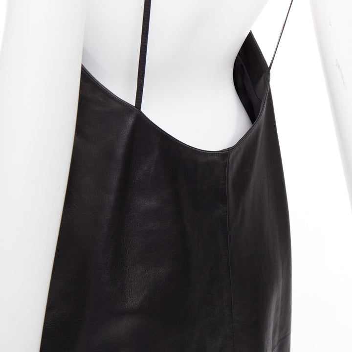 SAINT LAURENT 2024 black lambskin plunge low cut open back slip dress FR38 M