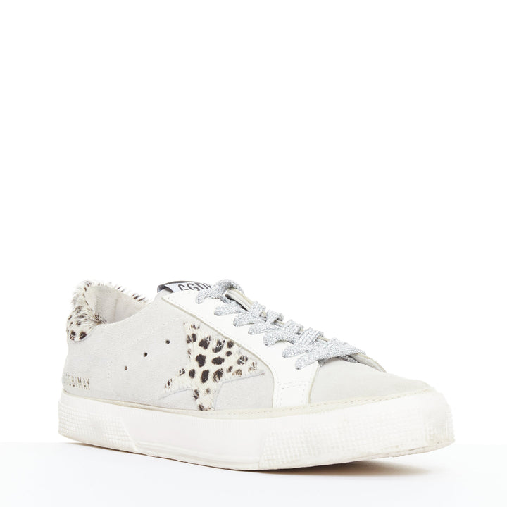 GOLDEN GOOSE Vstar2 metallic silver leather zebra star distressed sneakers EU36