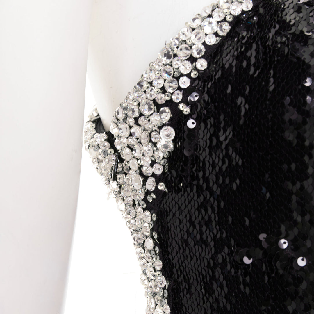 ALEXANDRE VAUTHIER COUTURE SS2021 black sequin silver crystal one shoulder dress