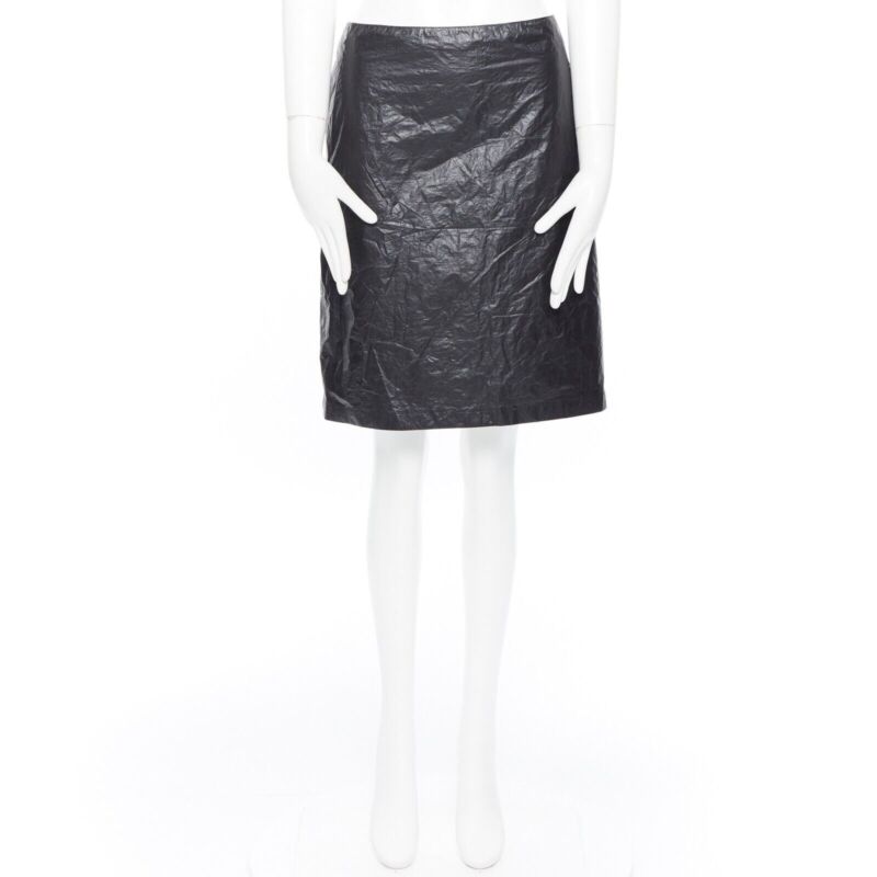 ANN DEMEULEMEESTER black polyethylene plastic bin bag mini skirt FR38 M