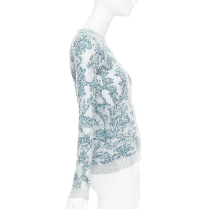 DIOR 2023  Brocart grey blue cashmere blend loose knit sweater FR34 XS