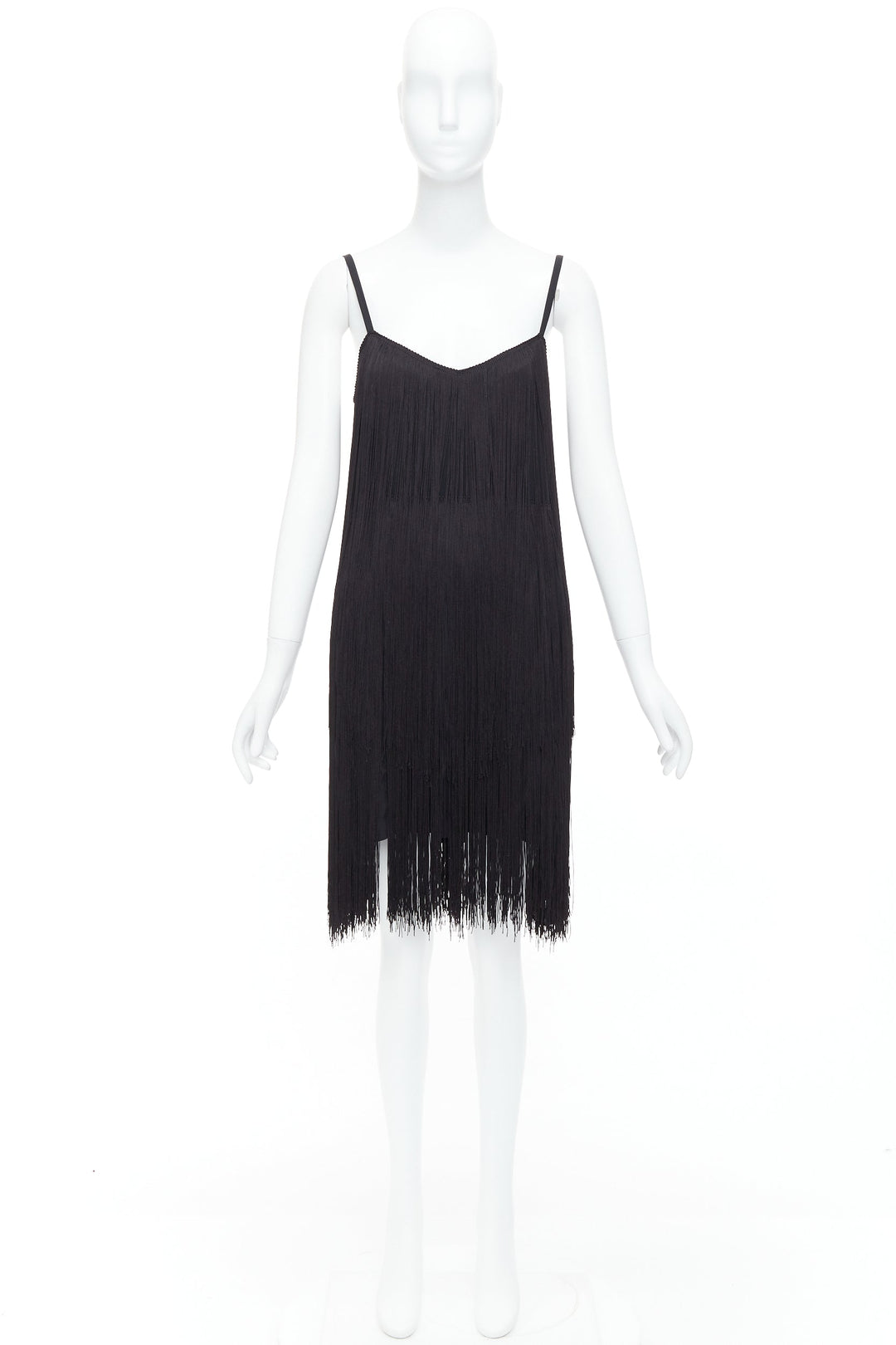 RAEY DR1210 Cocktail black tiered fringe flapper dress UK8 S