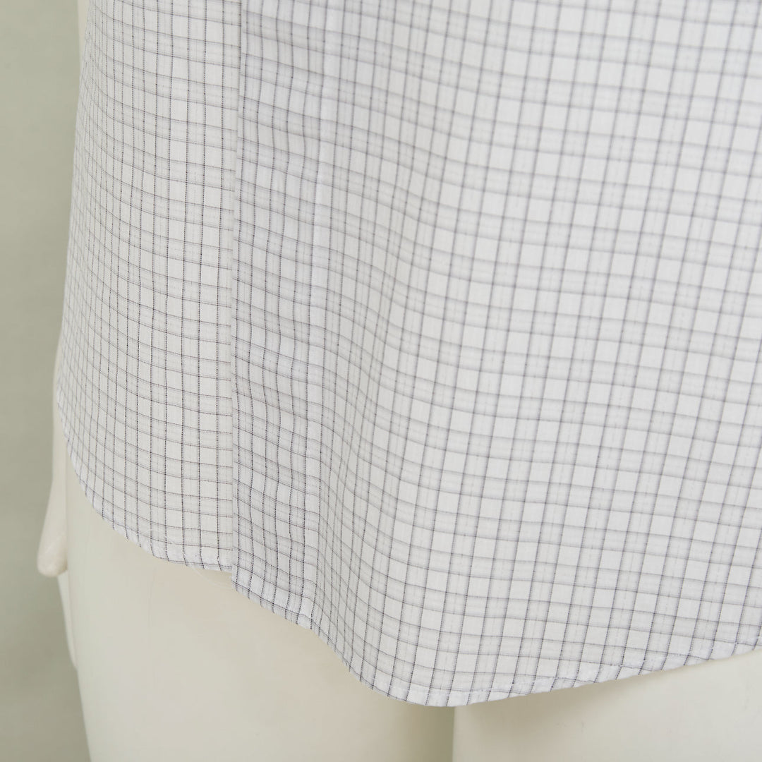 DIOR HOMME grey pinstripe grid cotton poplin short sleeve dress shirt EU39 M