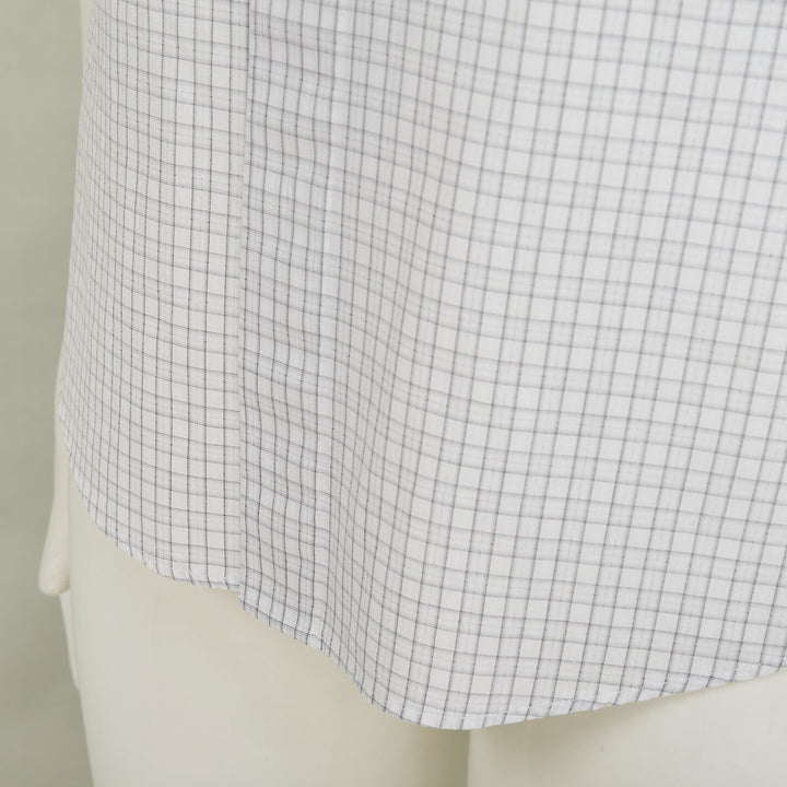 DIOR HOMME grey pinstripe grid cotton poplin short sleeve dress shirt EU39 M