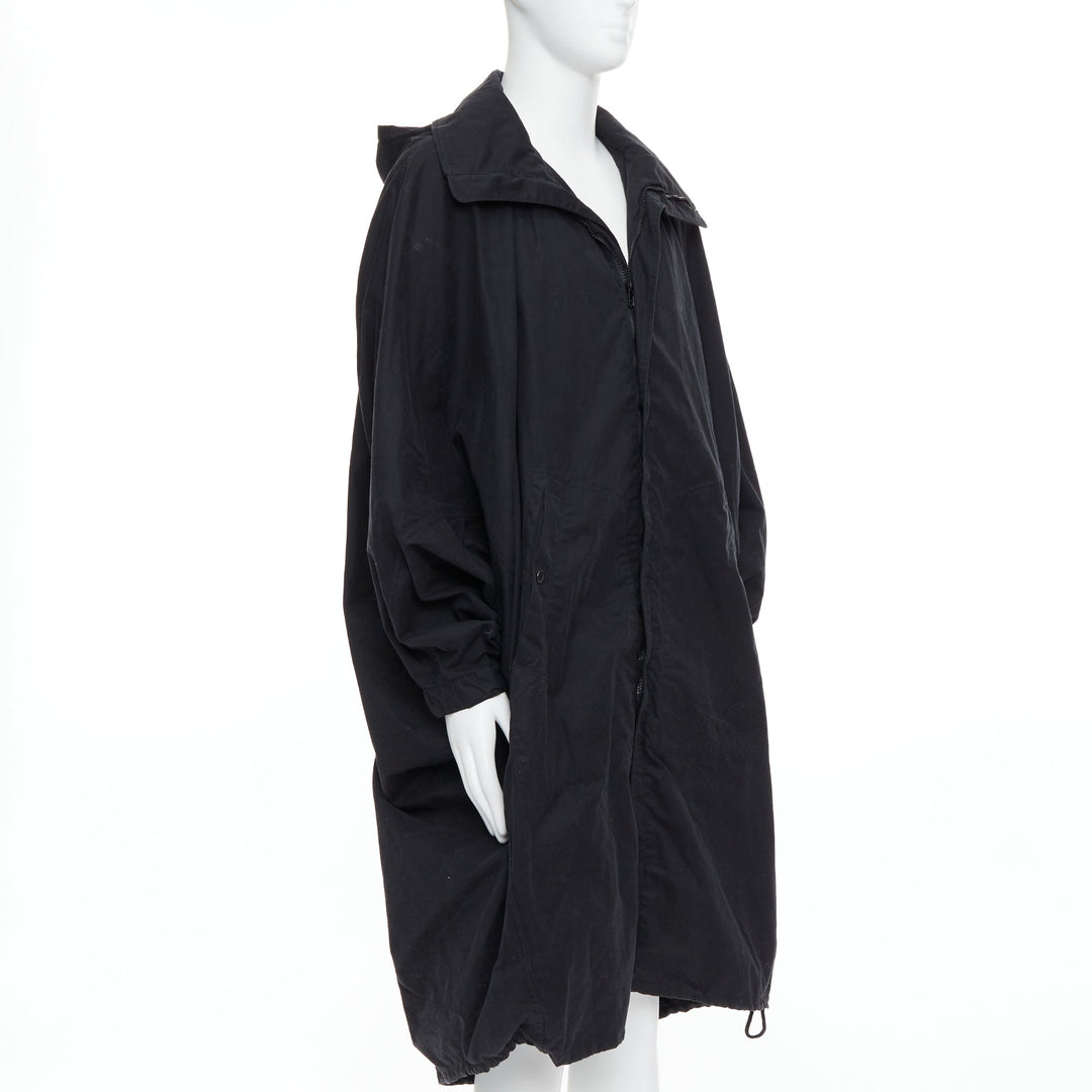 CHRISTOPHE LEMAIRE black cotton hooded cocoon anorak coat Sz 3 L