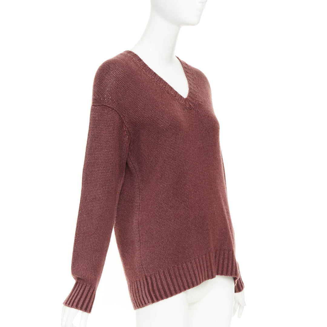 CHRISTIAN DIOR J'Adior 8 cashmere rust burgundy V-neck pullover sweater FR34 XS