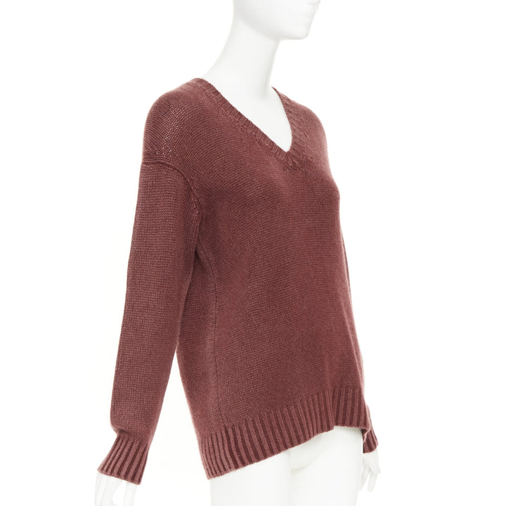 CHRISTIAN DIOR J'Adior 8 cashmere rust burgundy V-neck pullover sweater FR34 XS