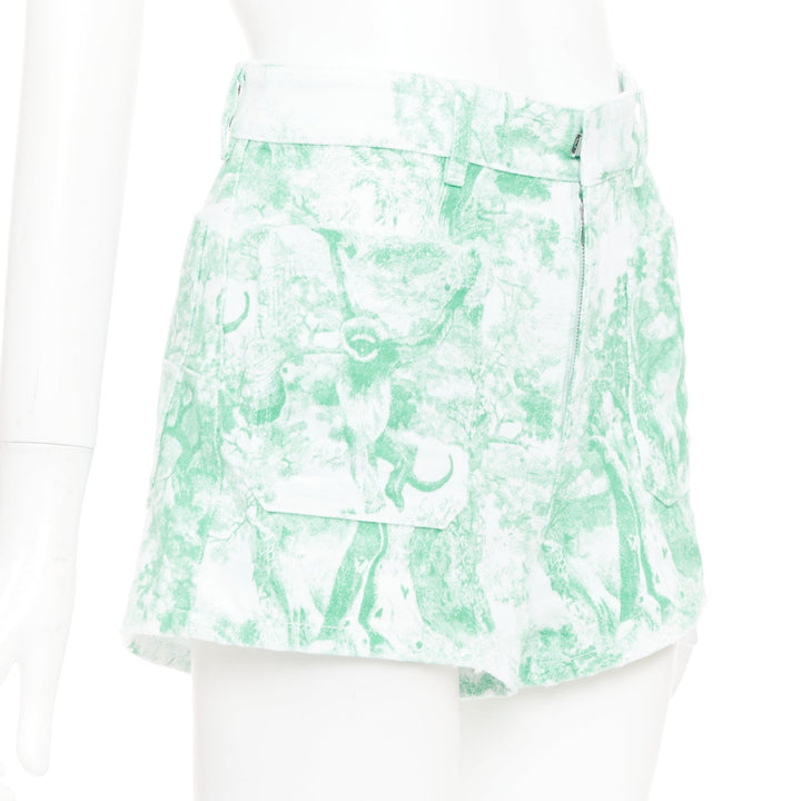 DIOR 2024 Dioriviera mint green Toile de Jouy Sauvage denim shorts FR34 XS