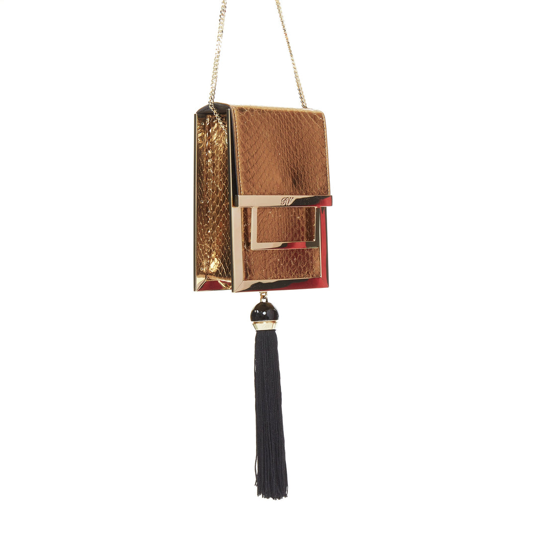 ROGER VIVIER 2017 Boite De Nuitmetallic gold envelope box tassel clutch bag