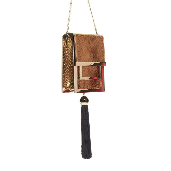 ROGER VIVIER 2017 Boite De Nuitmetallic gold envelope box tassel clutch bag