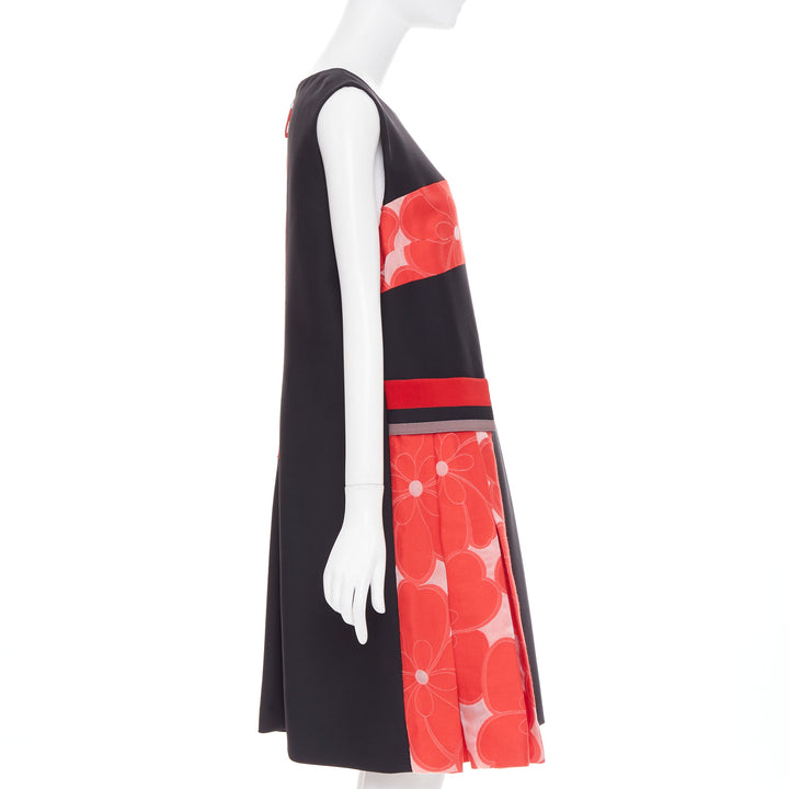 GIORGIO ARMANI Floral Jacquard black red wool blend asymmetric dress IT48 XXL