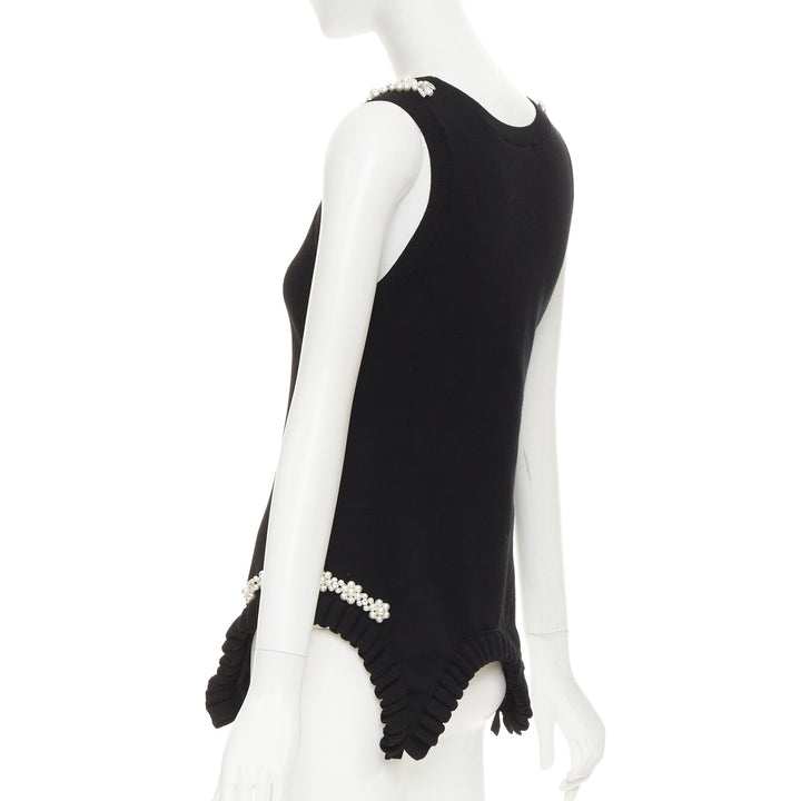 SIMONE ROCHA black knit pearl crystal embellished ruffled sweater vest M