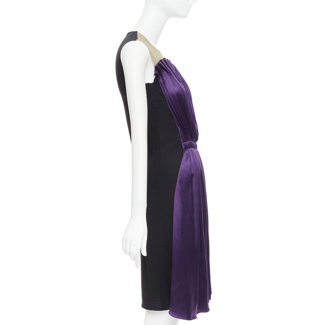 LANVIN 2006 Runway purple nude silk gathered panelled cocktail dress FR36 S